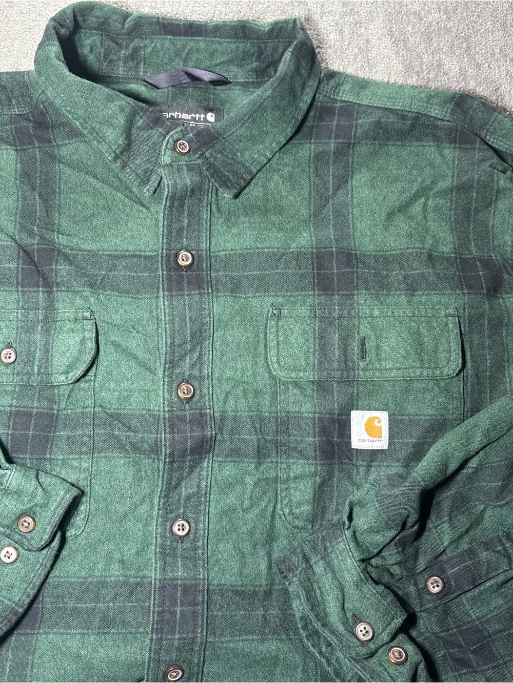 Carhartt TW4451 Heavyweight Flannel Shirt Green Plaid Mens 2XL